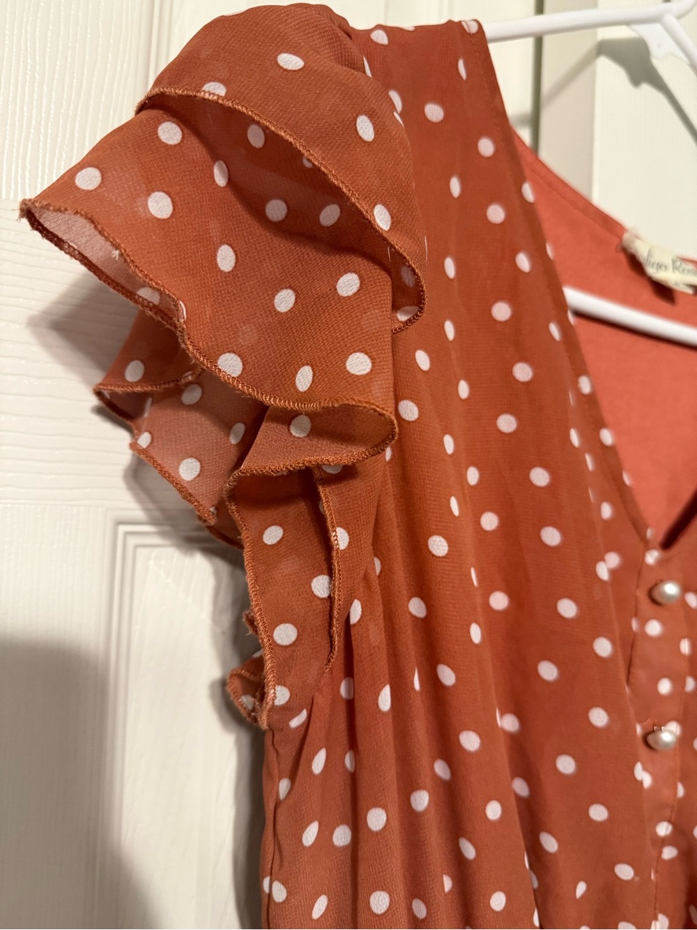 Indigo Rose Rust Polka Dot Smocked Midi Dress - Picture 7 of 7